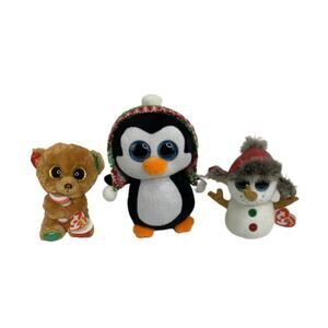 Ty Beanie Boos Penelope Penguin and Buttons Snowman Christmas Holiday Set of 3